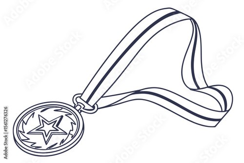 Simple Medal Line Art Drawing Achievement Award Minimalist Concept