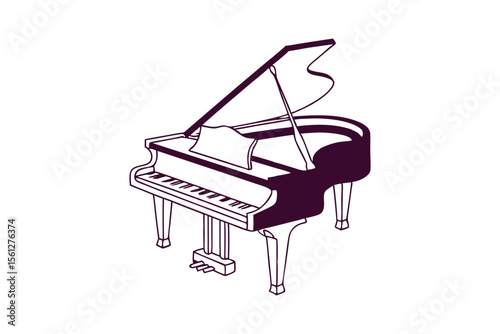 Minimalist Sketch of Grand Piano Line Art for Modern Music Decor