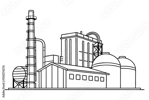 Industrial Factory Minimalist Line Drawing Illustration for Contemporary Art