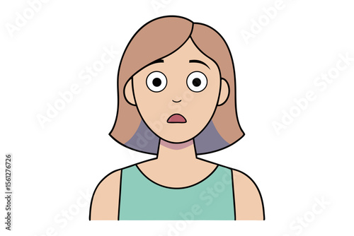 Surprised Expression: A digitally crafted illustration captures a woman's wide-eyed look of bewilderment, showcasing a moment of surprise with vibrant colors and a clean, uncluttered design.