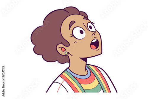 Surprised Expression: A graphic illustration captures a woman's face frozen in a moment of awe, her eyes wide and mouth agape, perfect for conveying shock and wonder.