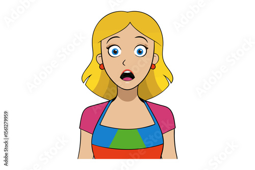 Surprised Expression: A stylized illustration of a woman with wide eyes, conveying a sense of shock or disbelief, perfect for expressing astonishment.