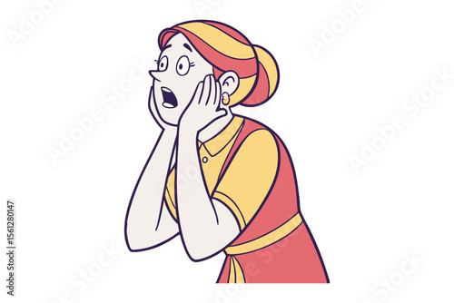 Surprised Woman Illustration: A hand-drawn illustration of a woman, eyes wide and mouth agape, captures the shock of an unforeseen situation. Capturing the pure moment of disbelief and startlement.