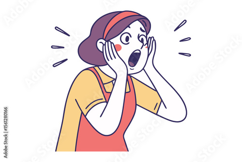 Startled Expression: An illustration of a person with a startled expression, hands on cheeks, and mouth open, conveying shock and surprise.