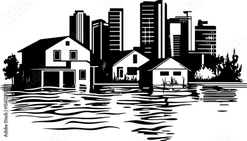 Flooded house silhouette