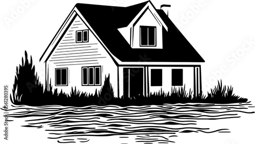 Flooded house silhouette