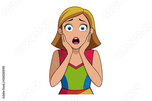 Surprised Expression: A person's face, captured in a moment of shock and disbelief, the eyes wide with surprise, the mouth agape, the hands pressed against the cheeks.