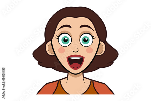 Enthralled Expression: A charming illustration features a portrait of a woman with a wide, joyful expression, symbolizing amazement and enthusiasm.