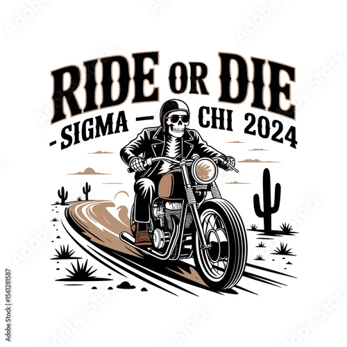 Skull biker rides a vintage motorcycle in the desert - Sigma Chi 2024