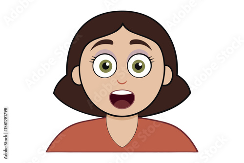 Surprised Expression Portrait: A cartoon illustration captures a woman's face in a moment of stunned surprise and animated wonder.