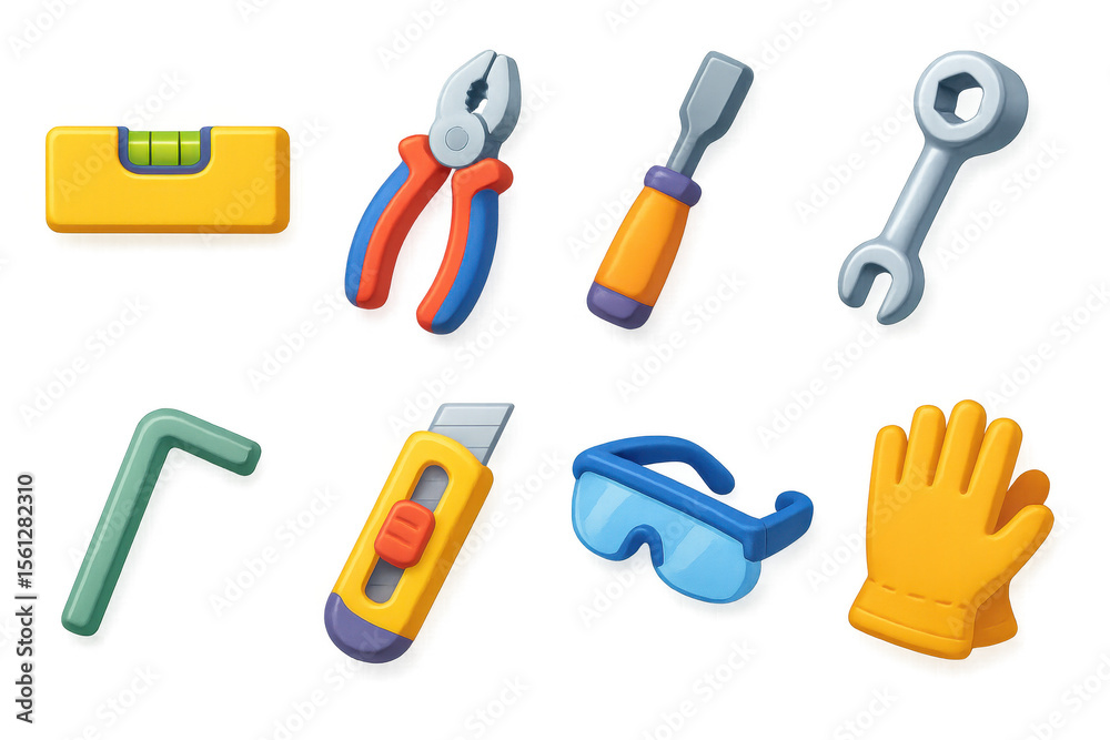 Vibrant 3d tools illustration for creative design projects Vibrant 3d tools illustration for creative design projects