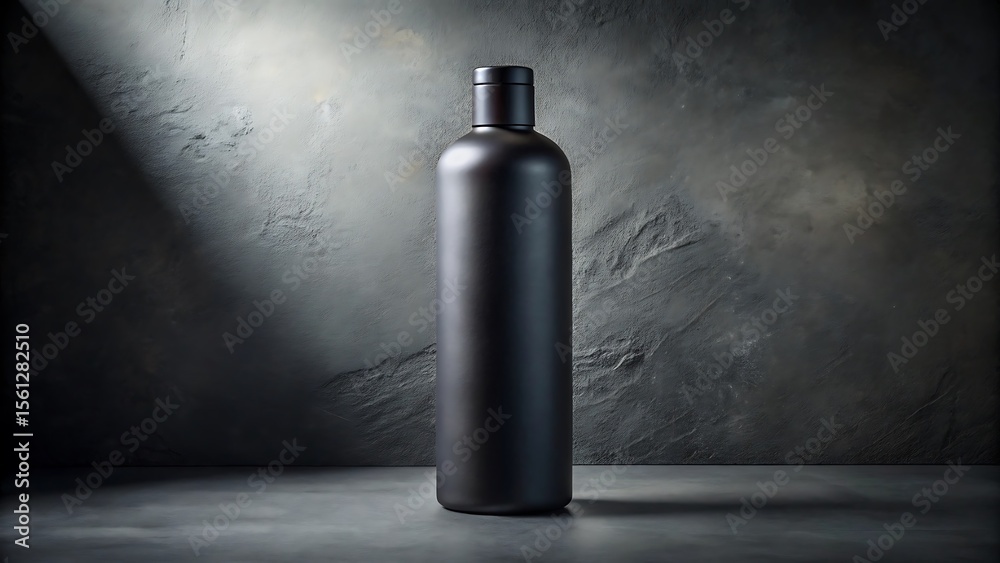 Fototapeta premium Elegant Black Matte Bottle Mockup: Dark Moody Studio Product Photography