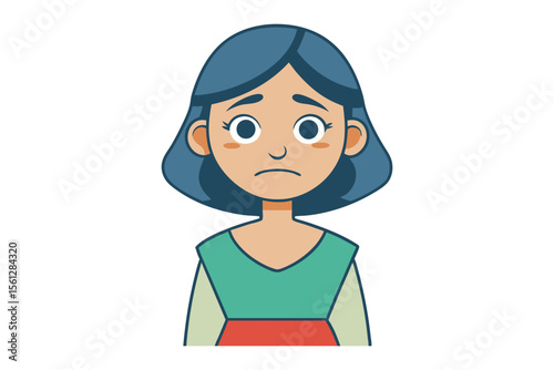 Sadness Personified: A simple yet emotive illustration of a young woman conveying the depths of sadness, offering a powerful visual representation of dejection and grief.