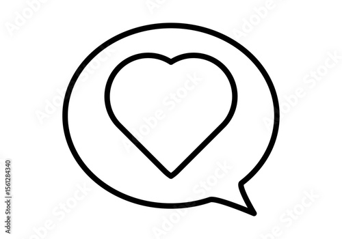 Icono negro de bocadillo de hablar con corazón de me gusta