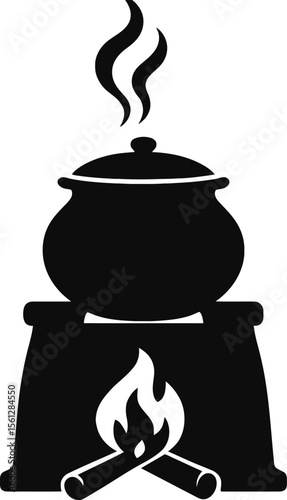 Traditional Clay Stove Cooking Solid Black Silhouette Vector Illustration Isolated on White