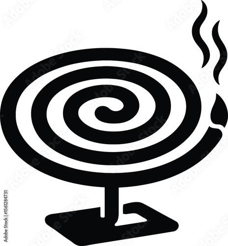 Mosquito Coil Burning Solid Black Silhouette Vector Illustration on White Background