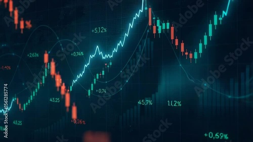 Visual representation of financial growth with a rising graph, illustrating market trends and stock performance using vibrant colors and digital elements.