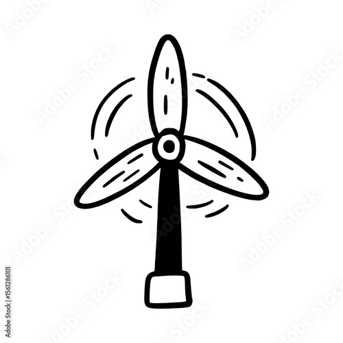 Hand-Drawn Wind Turbine Doodle Vector – Eco-Friendly Renewable Energy Sketch