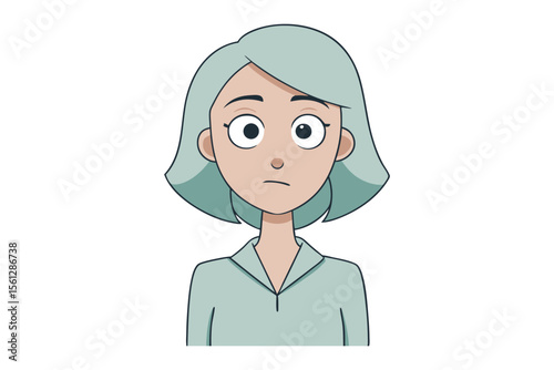 Thoughtful Portrait of a Young Woman: A captivating cartoon portrait of a young woman with expressive eyes and a contemplative expression, inviting viewers to ponder and connect with the emotion.