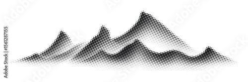 Mountain landscape, halftone dots, fading dot effect, vector design