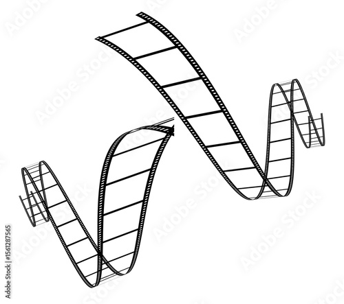 Set of old retro film strip with empty transparent frames. Isolated on white background. Reel cinema filmstrip template. Vintage movie and photography design. 3d render