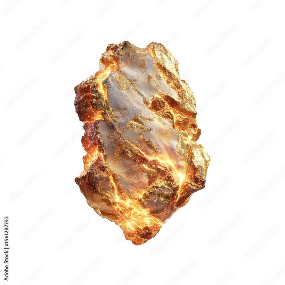 Fototapeta premium Glowing Golden Rock Formation, Abstract 3D Render