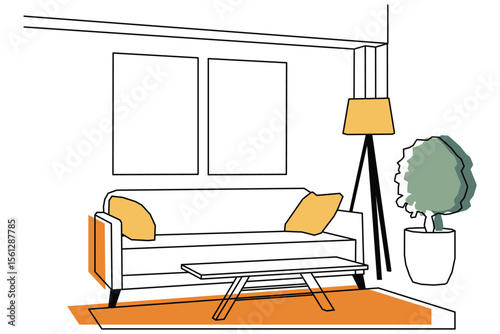 Interior design with modern living room on white background , vector , illustration