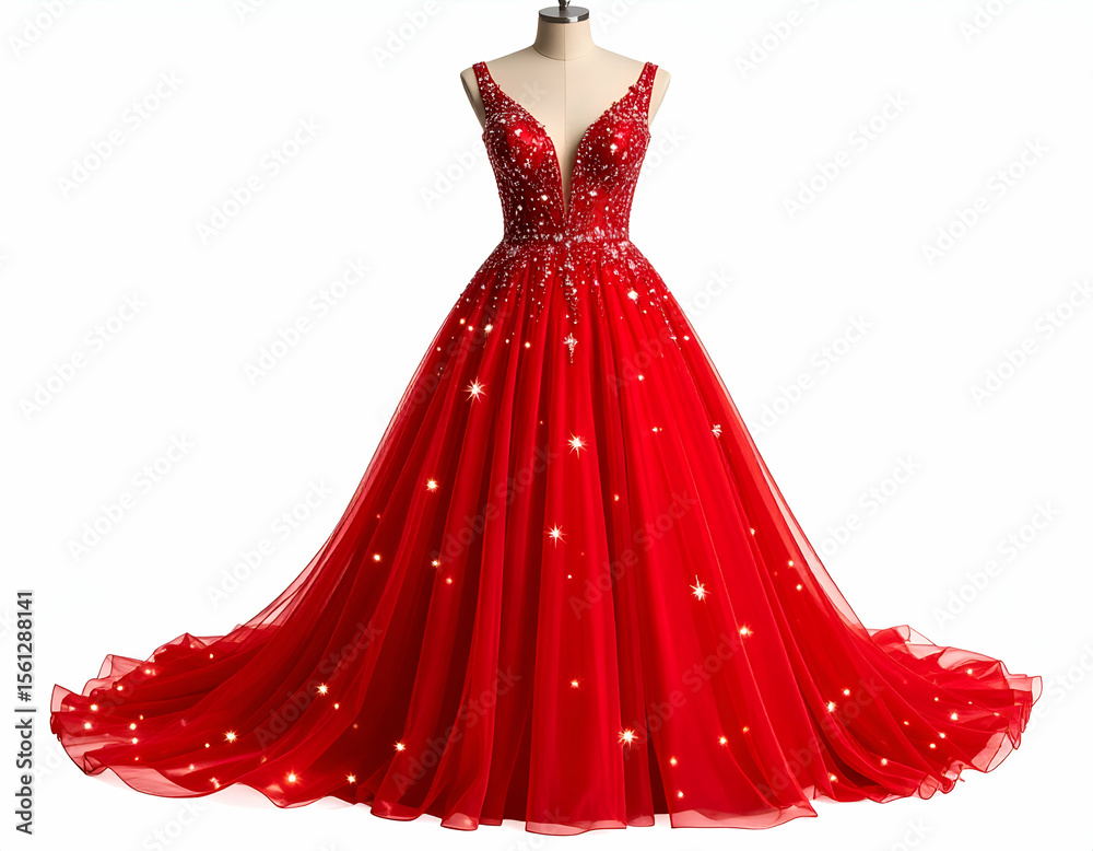 Obraz premium Radiant Red Carpet Gown A Sparkling, Sheer Evening Dress with Embroidered Lights