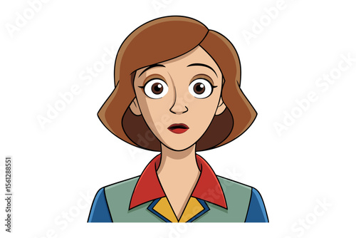 Surprised cartoon woman with wide eyes and open mouth expressing shock or astonishment