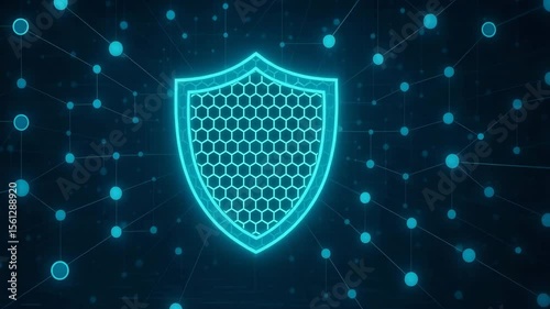 Wallpaper Mural A digital shield icon symbolizes cybersecurity protection against online threats. The glowing blue design reflects modern technologies and the importance of data safety. Torontodigital.ca