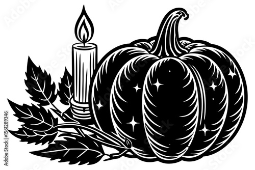 Retro Pumpkin and Candle Backdrop vector illustration