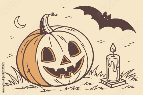Traditional Jack o' Lantern and Candle Glow vector illustration