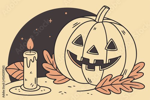 Classic Jack o' Lantern with a Glowing Candle vector illustration