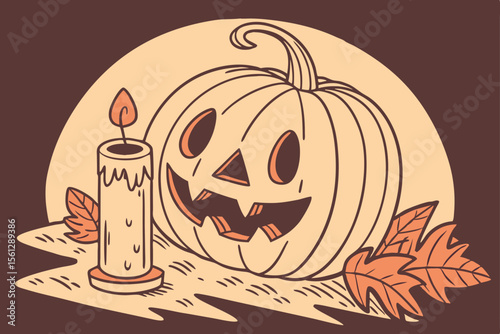 Traditional Pumpkin and Candlelit Scene vector illustration