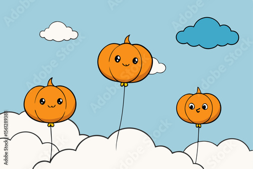 Pumpkin Shaped Balloons in an Overcast Sky vector illustration