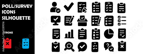 Poll & Survey Icons Silhouette Vector Set – Online Voting, User Feedback and Questionnaire Symbols
