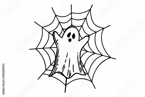 Ghost Trapped in a Magical Web vector illustration
