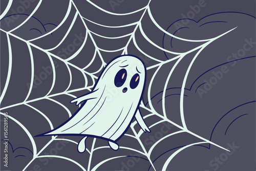 Ethereal Ghost Snared in a Magic Spiderweb vector illustration