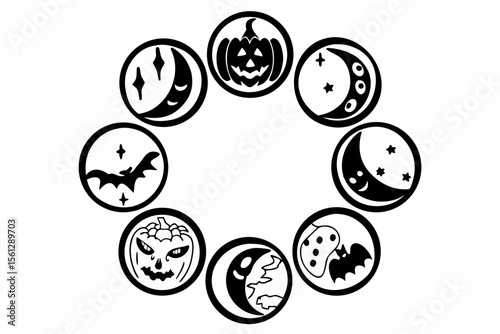 Halloween Themed Icons Integrated with Moon Phases vector illustration