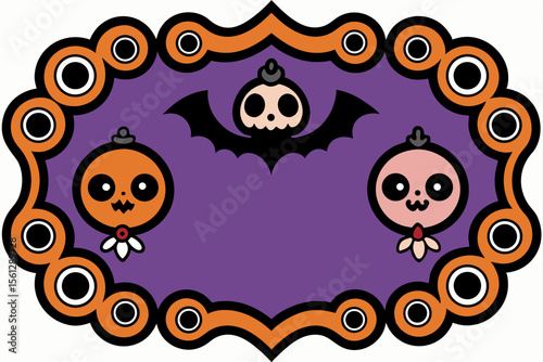 Halloween Symbols within an Ornate Gothic Frame vector illustration