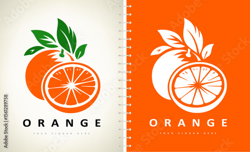 orange fruit and leaf logo vector