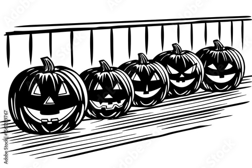Pumpkin Faces Glowing in a Row vector illustration
