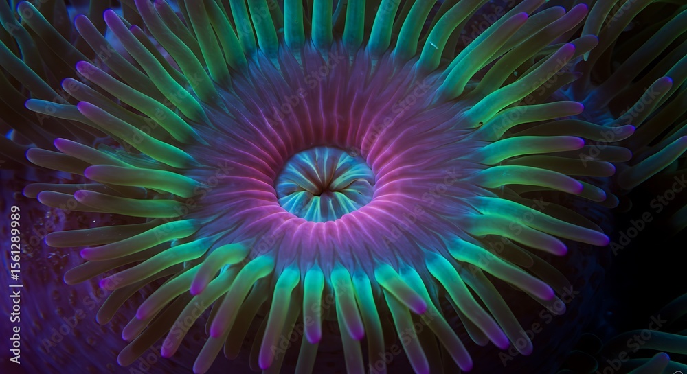 Fototapeta premium Vibrant Sea Anemone Underwater Macro Photography of Fluorescent Coral Reef Life