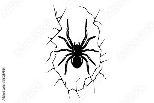 Spider Silhouette on a Cracked Wall Texture vector illustration