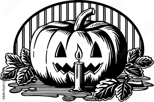 Classic pumpkin and candle background vector illustration