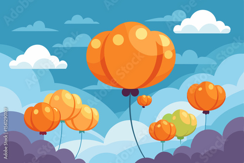 Cloudy sky with pumpkin balloons vector illustration