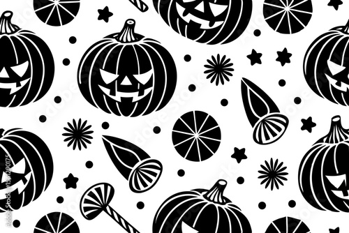 Cute pumpkins and candy seamless pattern vector illustration