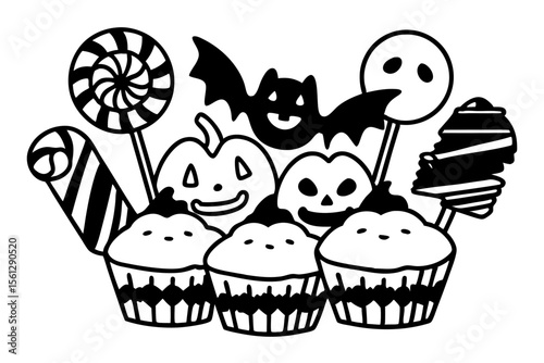 Cute kawaii Halloween sweets and treats vector illustration