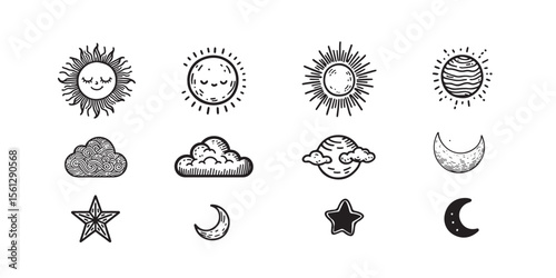 doodle sun ,moon, star ,sky ,earth, world element