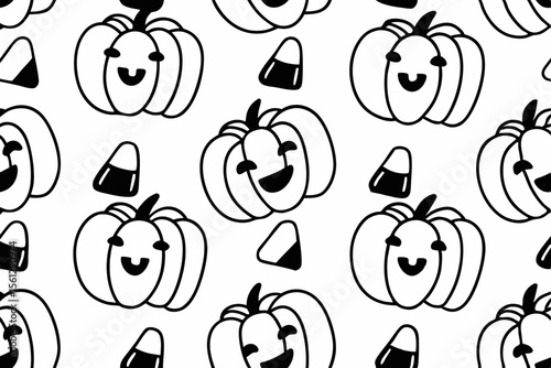 Seamless pattern with cute pumpkins and candy vector illustration
